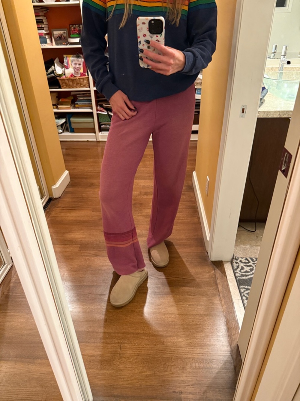 Aviator Nation Mauve Wide-Leg Sweatpants with Striped Hem